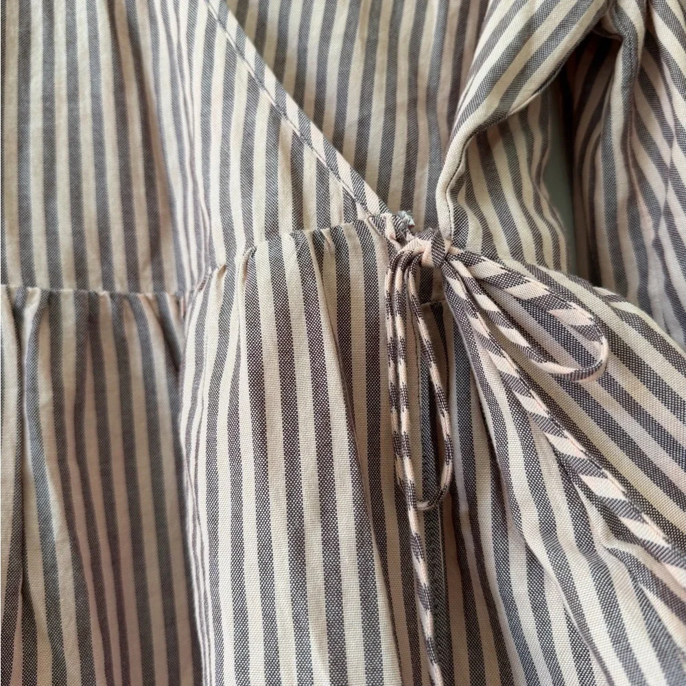 Madewell Stripe Wrap Blouse Puff Sleeve Cotton Puff Sleeve 3/4 Sleeve Small